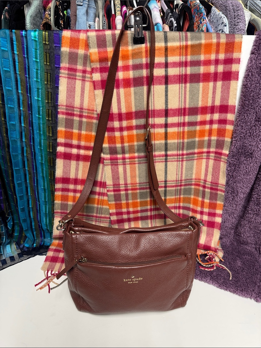 kate spade Brown Pebbled Leather Crossbody Bag